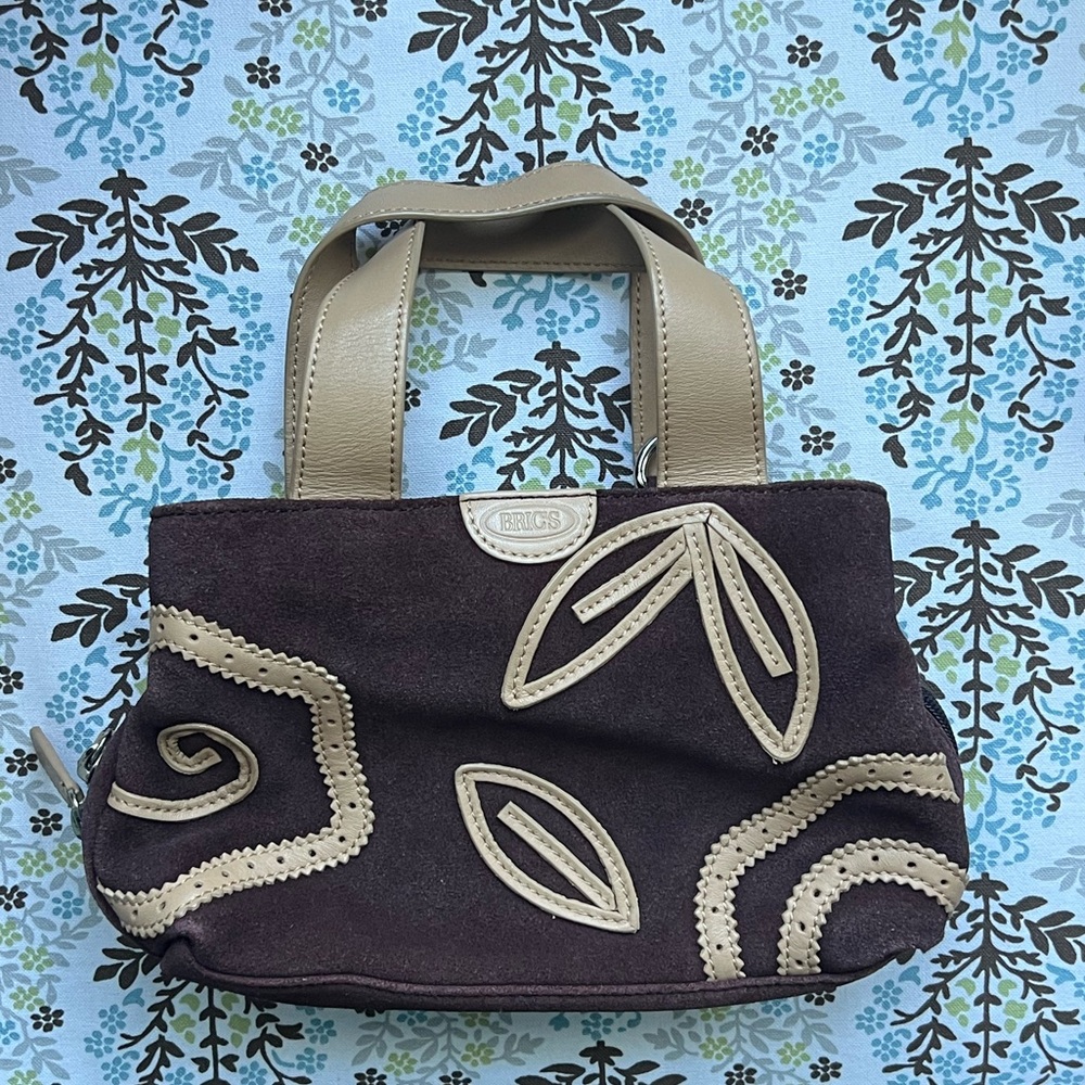 bric’s brown and tan suede mini purse with crossbody strap